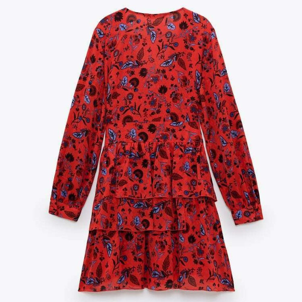 ZARA RUFFLE RED FLORAL SHORT DRESS - Picture 15 of 15
